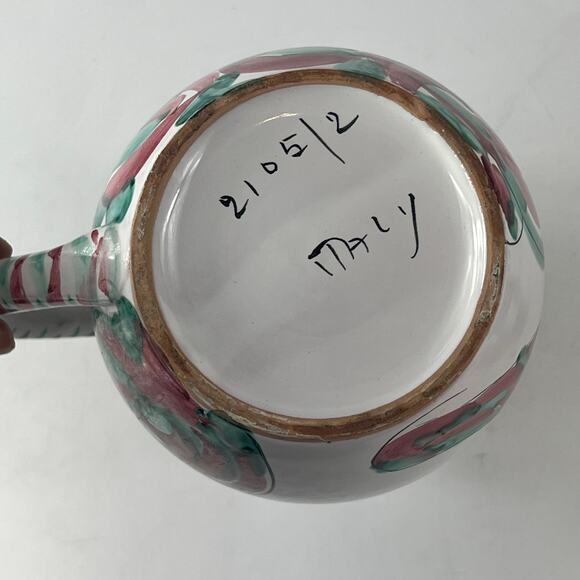 Kitty Cat Pitcher Vintage Hand Painted Italian Glazed Green Red 2105/2 Carafe - Picture 7 of 14